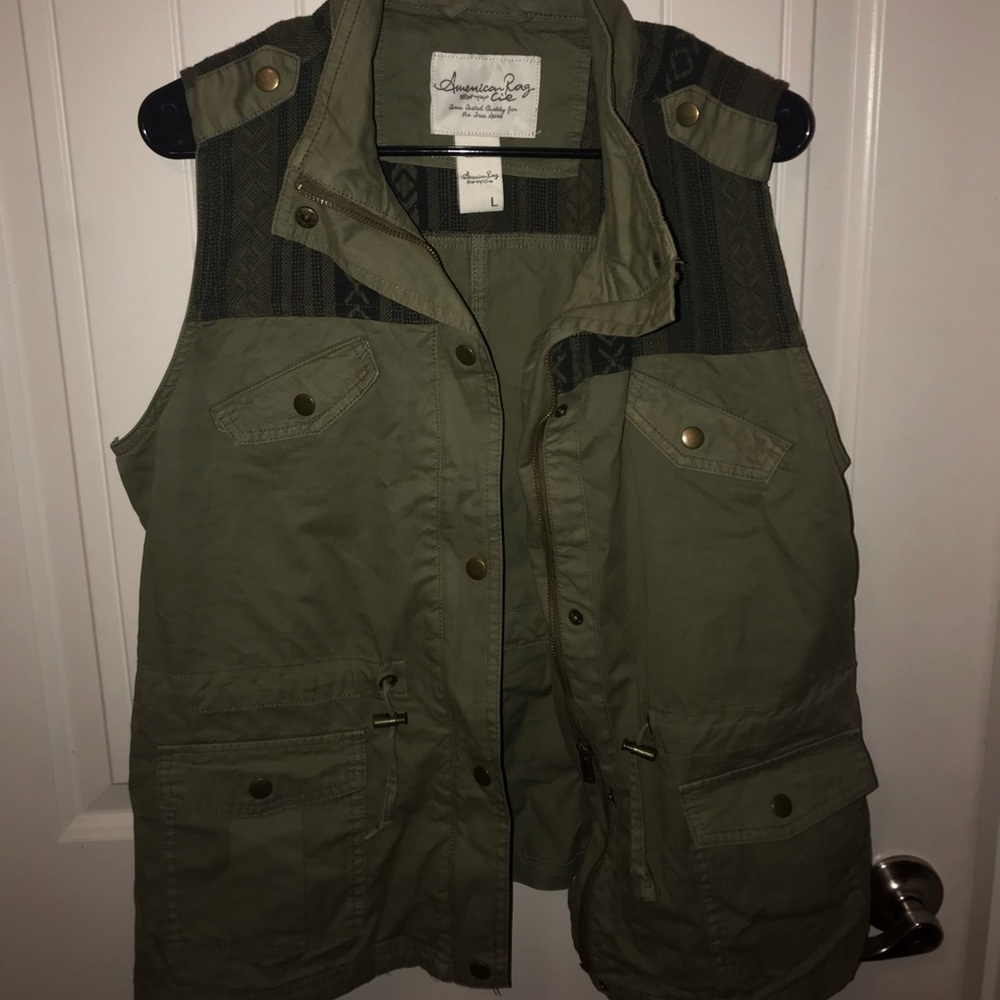 green cargo vest with aztec print